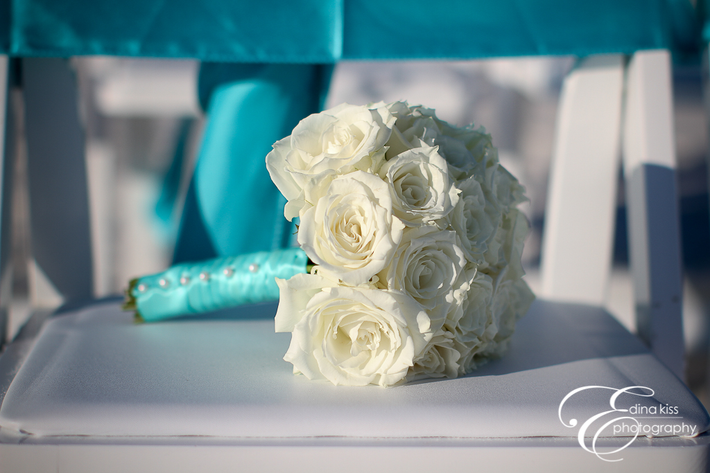 White Signature Bouquet with Tourquise Ribbon