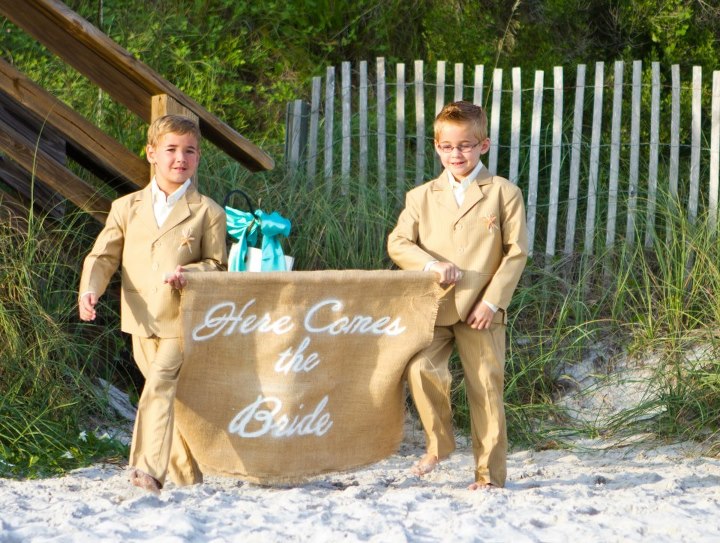 beach wedding Destin here come the bride sign