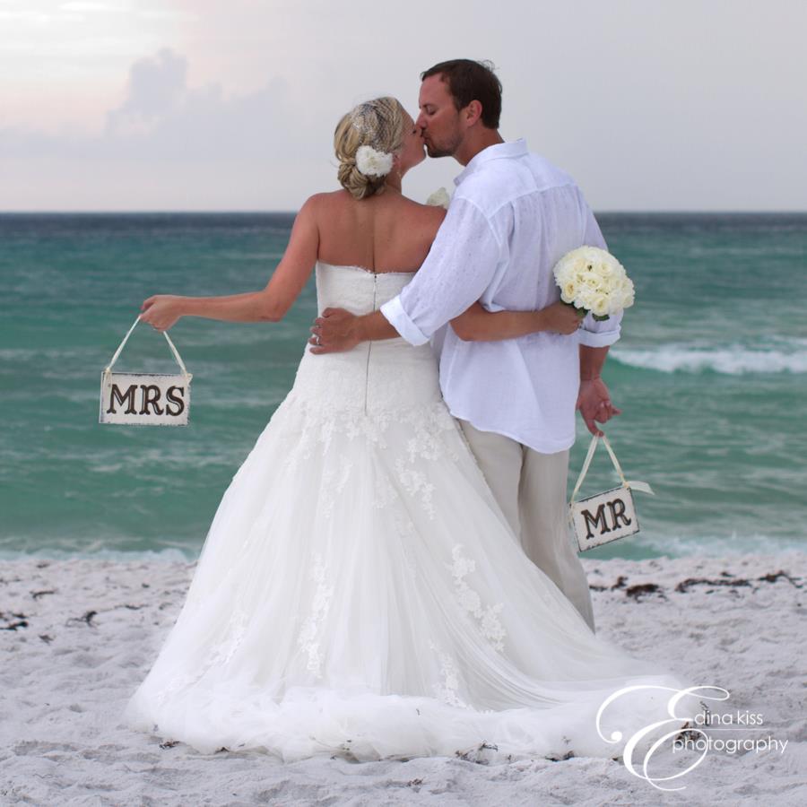 Mr and MRS sign beach wedding