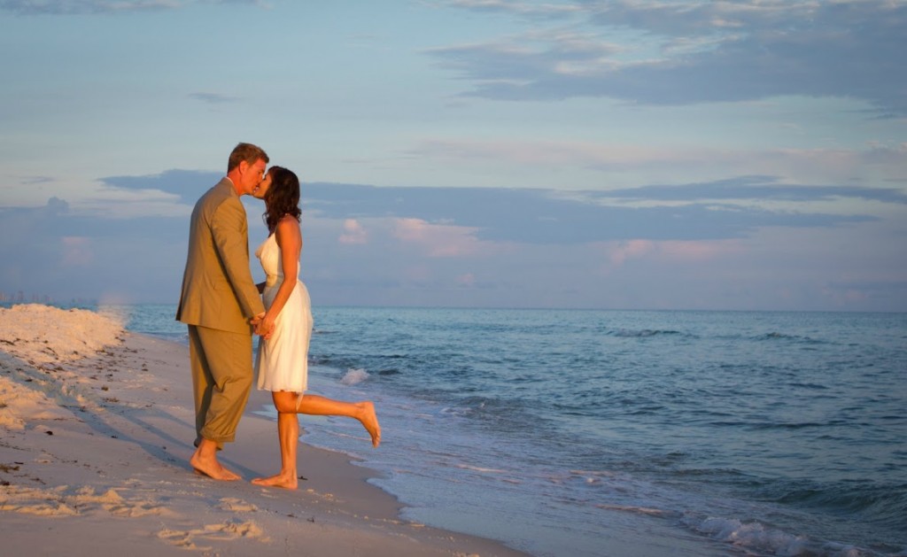 bride and groom sunset