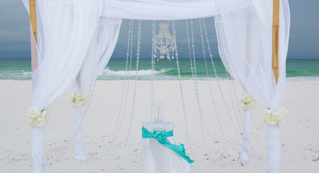 bamboo arbor with crystals by Princess Wedding Co Destin